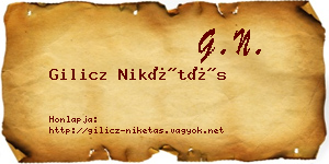 Gilicz Nikétás névjegykártya